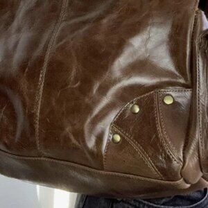 brown leather handbag punk shoulder bag with gold hardware detail